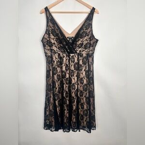 Fit and Flare Black/Tan Lace Overlay Sleeveless Dress | 14W